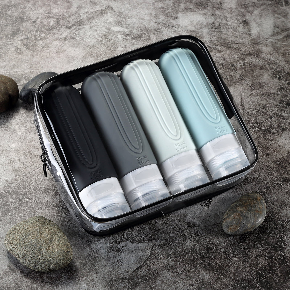 Ultimate Travel Bottles for Toiletries - TSA Approved 3oz Silicone Containers, Leak-Proof & Refillable, Perfect for Shampoo, Conditioner & Lotion (4 Pack)