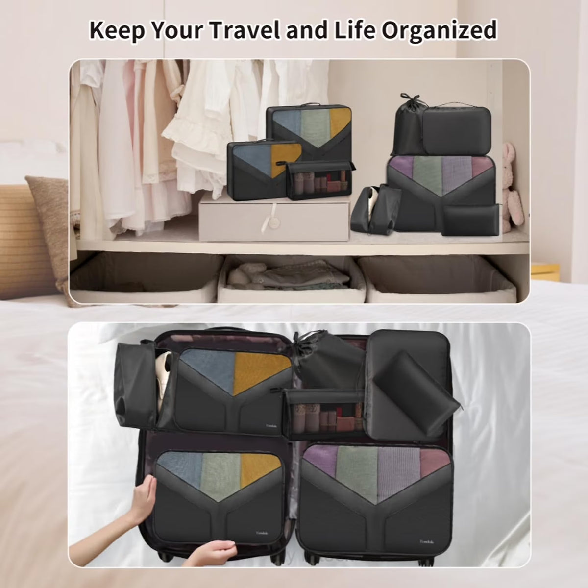 Ultimate 9-Piece Packing Cube Set - Travel Organizers with Large Toiletries Bag for Effortless Packing in Black