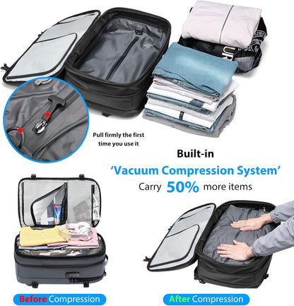 60L Expandable Vacuum Backpack with TSA Lock and USB Charging Port - Waterproof Travel Companion