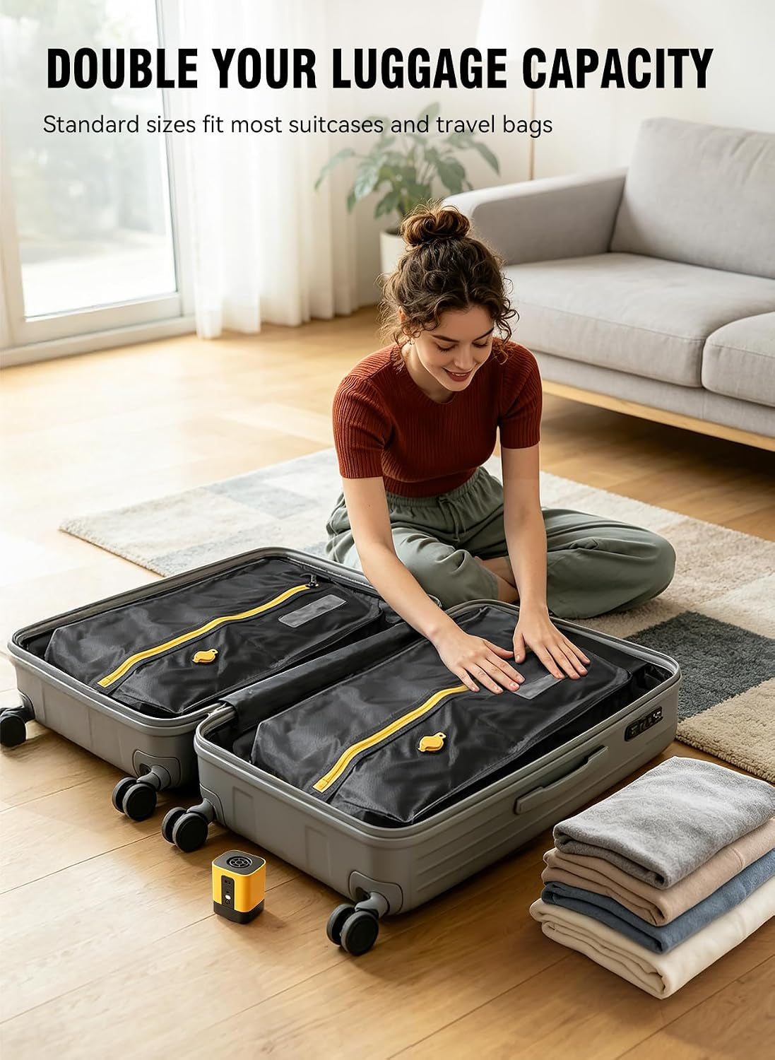 Ultimate Travel Vacuum Bags with Rechargeable Pump - 24L Space-Saving Compression Kit (3 Pack)