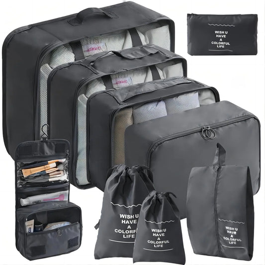 Ultimate 9-Piece Packing Cube Set - Travel Organizers with Large Toiletries Bag for Effortless Packing in Black