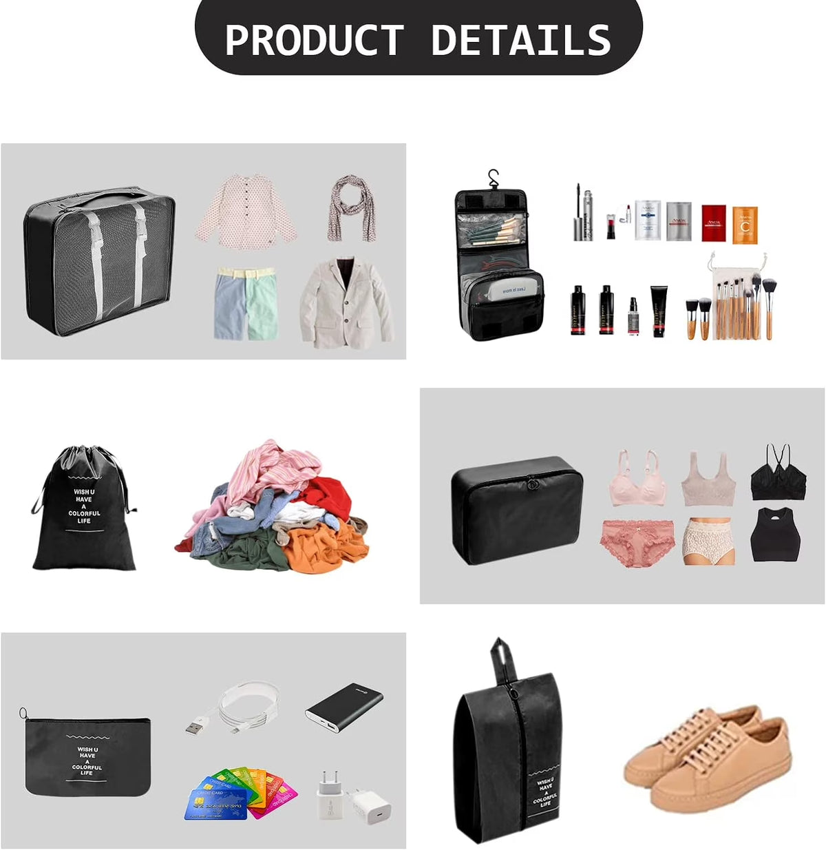 Ultimate 9-Piece Packing Cube Set - Travel Organizers with Large Toiletries Bag for Effortless Packing in Black