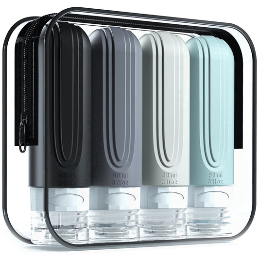 Ultimate Travel Bottles for Toiletries - TSA Approved 3oz Silicone Containers, Leak-Proof & Refillable, Perfect for Shampoo, Conditioner & Lotion (4 Pack)