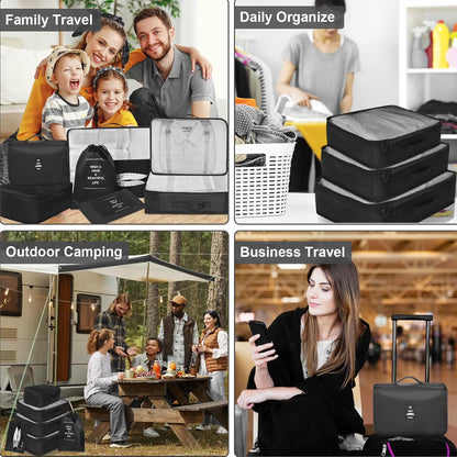Ultimate 9-Piece Packing Cube Set - Travel Organizers with Large Toiletries Bag for Effortless Packing in Black