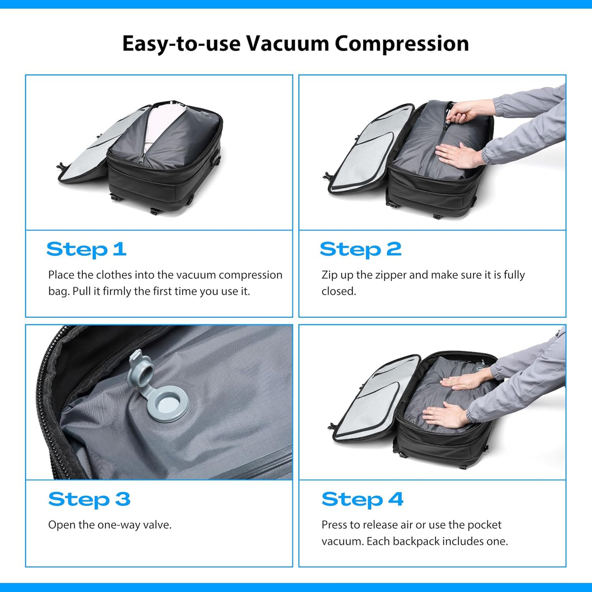 60L Expandable Vacuum Backpack with TSA Lock and USB Charging Port - Waterproof Travel Companion