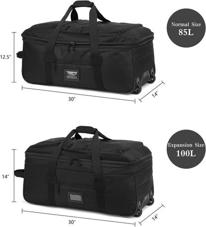 Ultimate 30" Large Rolling Travel Duffle Bag with Wheels - Expandable 85-100L Soft Luggage for Men and Women, Perfect for Camping and Adventure
